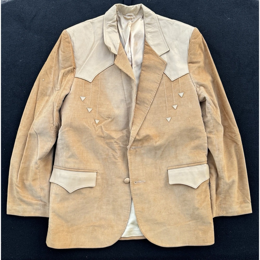 Vintage Pioneer Wear Genuine Leather Western Blazer Jacket Tan Made USA